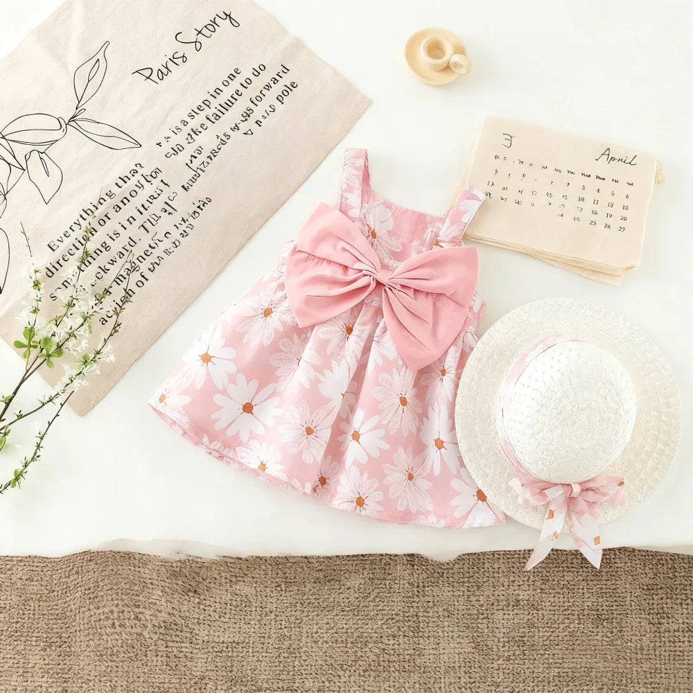 Baby Girl Dress Summer All-Over Daisy Print Spaghetti Strap Girl Dress Adorable Bow Beach Baby Dress Baby Girl Clothes