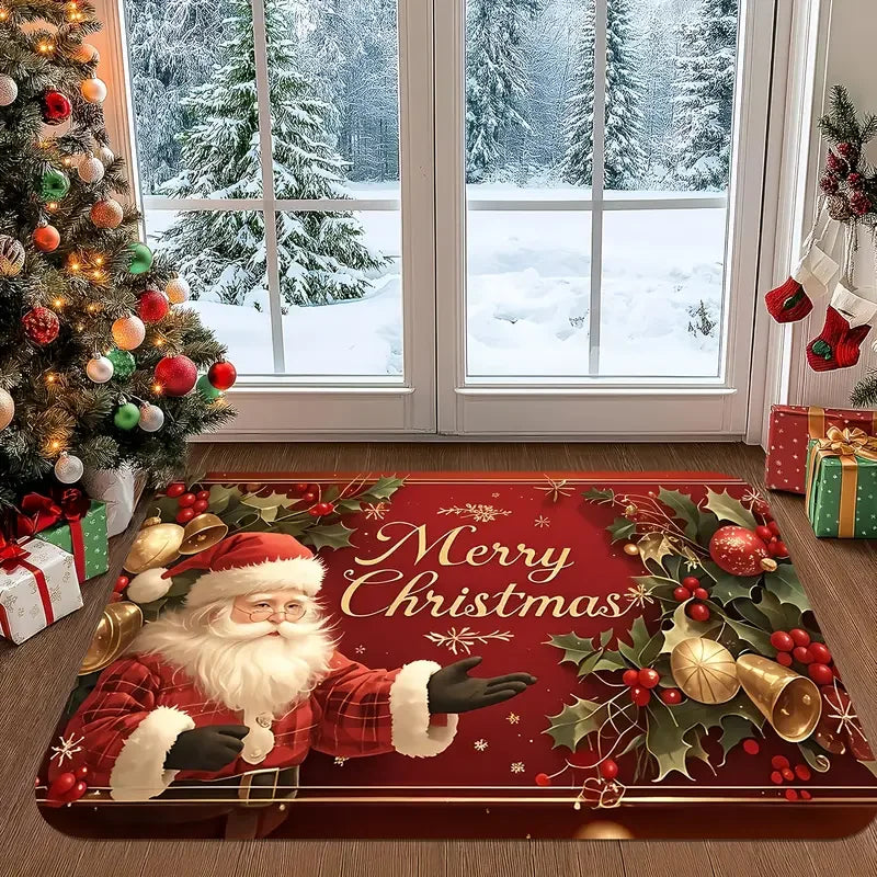 VIKAMA Merry Christmas Welcome Doormat Easy-Clean Home Décor Christmas Carpet Indoor/Outdoor Entrance Decorative Mat