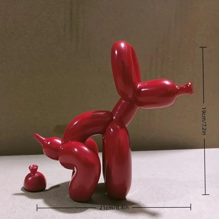 Modern Art Squat Balloon Dog Animal Decorative Statue, Suitable for Interior Living Room Farmhouse Bedroom Office Cabinet Wood