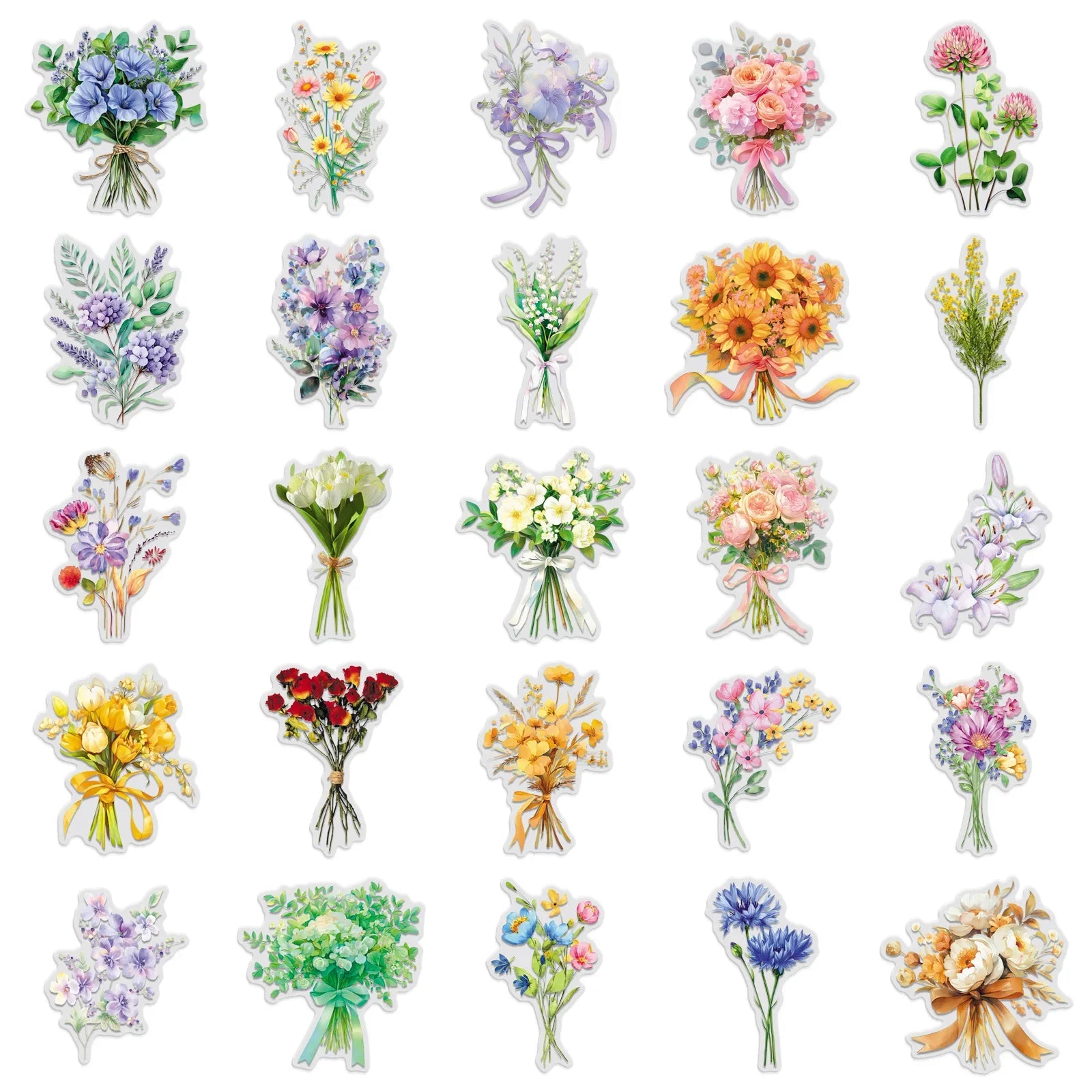 50/100PCS Bouquet Transparent PET Stickers Cartoon Plant Flower Waterproof Stationery box DIY Notebook Stickers
