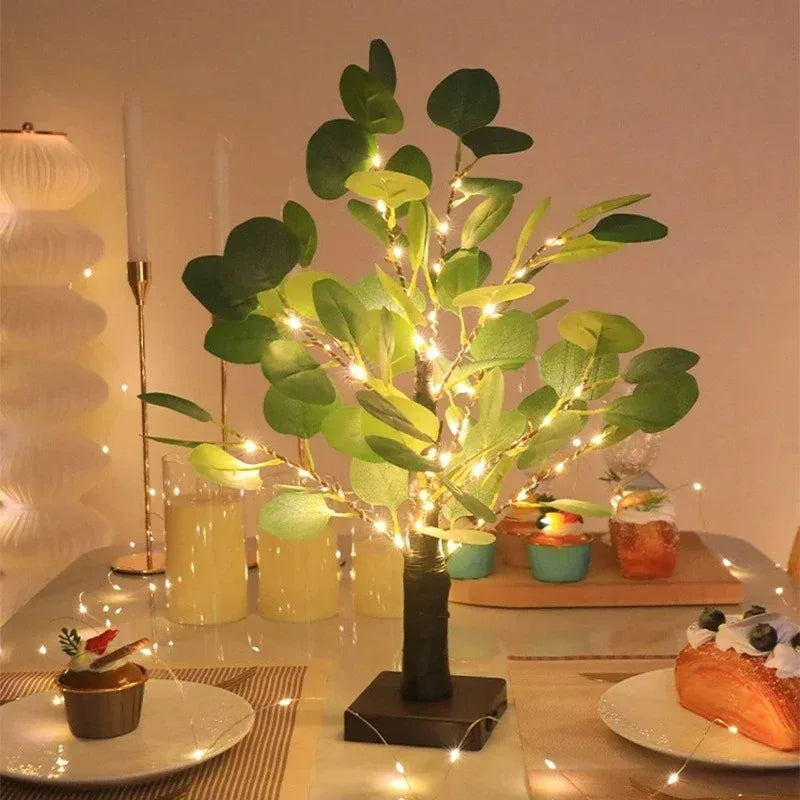 Artificial Eucalyptus Tree LED Lights Battery USB Operated Tree Lights for Room Party Decor Christmas Lamp Thanksgiving Gift