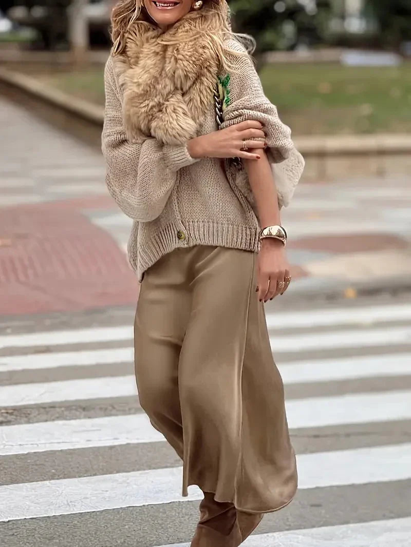 Women's fashionable casual long sleeved button sweater cardigan soft and comfortable loose lantern sleeve lemon knit sweater