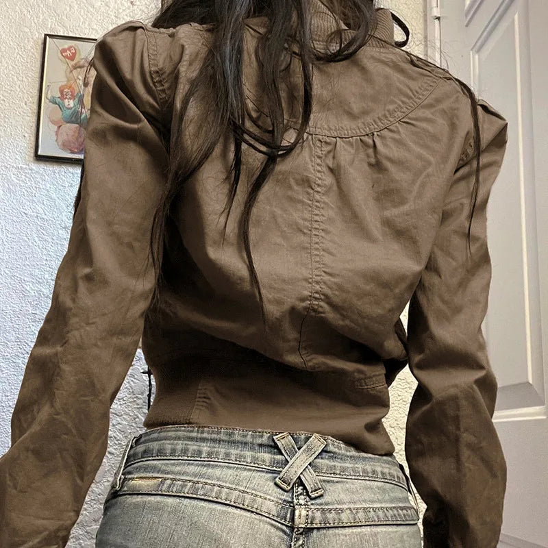 American retro industrial style line segmentation pocket flight staff jacket, versatile autumn and winter explosive jacket
