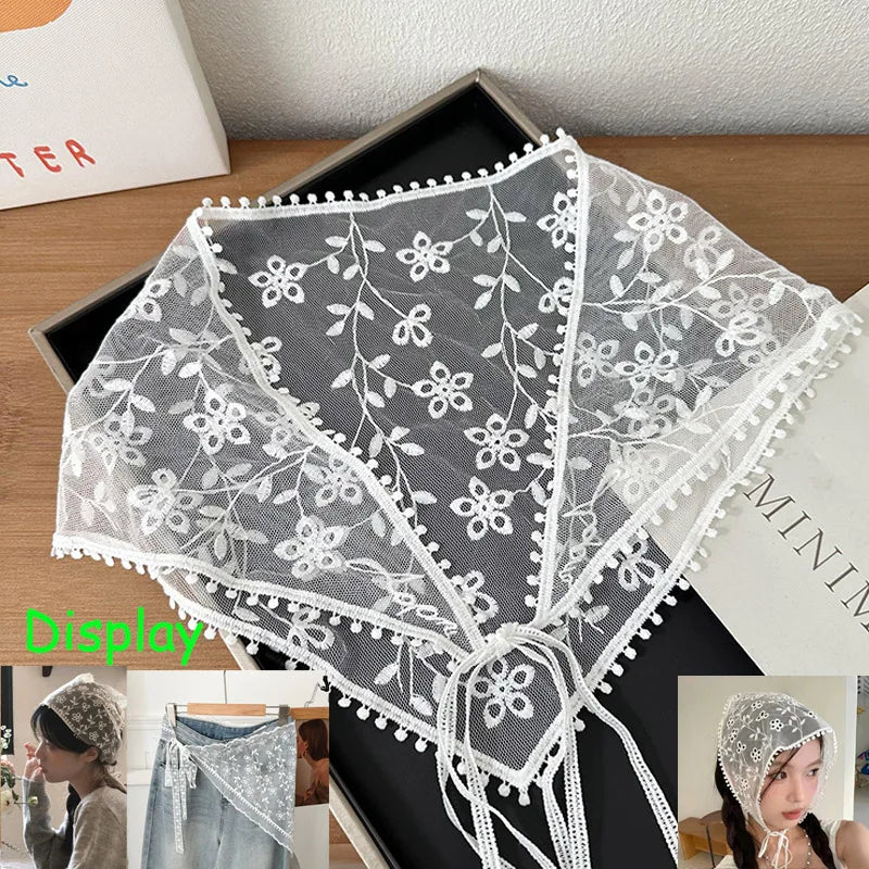 2025 HOT SALE! Y2K Women Lace Tulle Bandage Skirt Stacked Lace Half Skirt Layering Small Butt Curtain Flower Triangle Hair Scarf