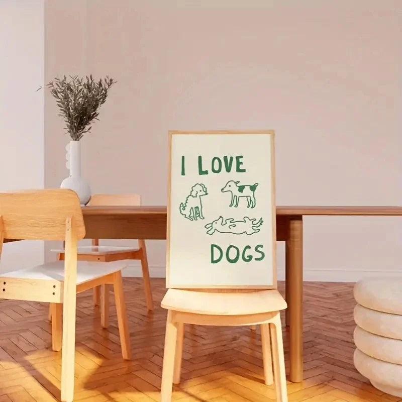 I Love Dogs Text And Simple Dog Illustrations Wall Art Prints Canvas Painting Poster Picture For Living Room Home Decor