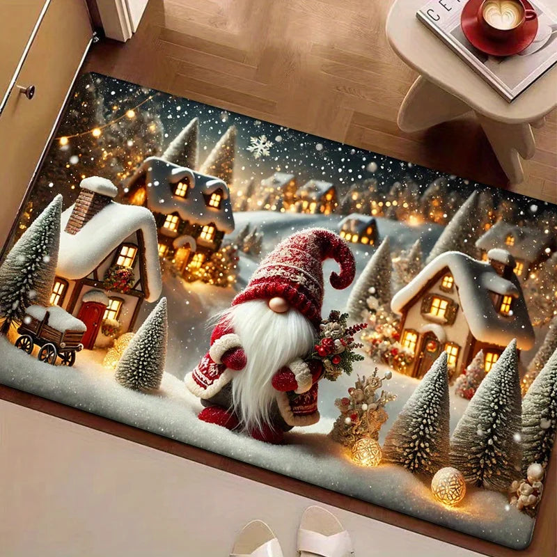 VIKAMA Christmas Elf Snowflake Doormat Anti-Slip, Insulated, Warm Bathroom Mat Bedroom Entrance Rug Bedside Carpet Home Decor