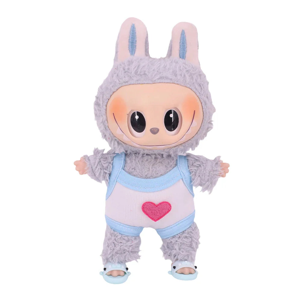 For Labubu Doll Clothes Swimsuit Cute Shark Slippers 15-17Cm Plush Doll Glasses Straw Hat,For labubu Accessories Holiday Gifts