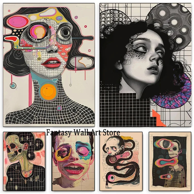 Grid Addiction Canvas Wall Art Surreal Art Beautiful Unique Painting Print Abstract Modern Surrealism Wall Decoration Canvas Art