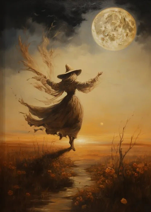 Witch Magical Art Print Witch with Full Moon Wall Decor Darkness Witches Painting Wall Decor Canvas Poster Dark Romantic Decor