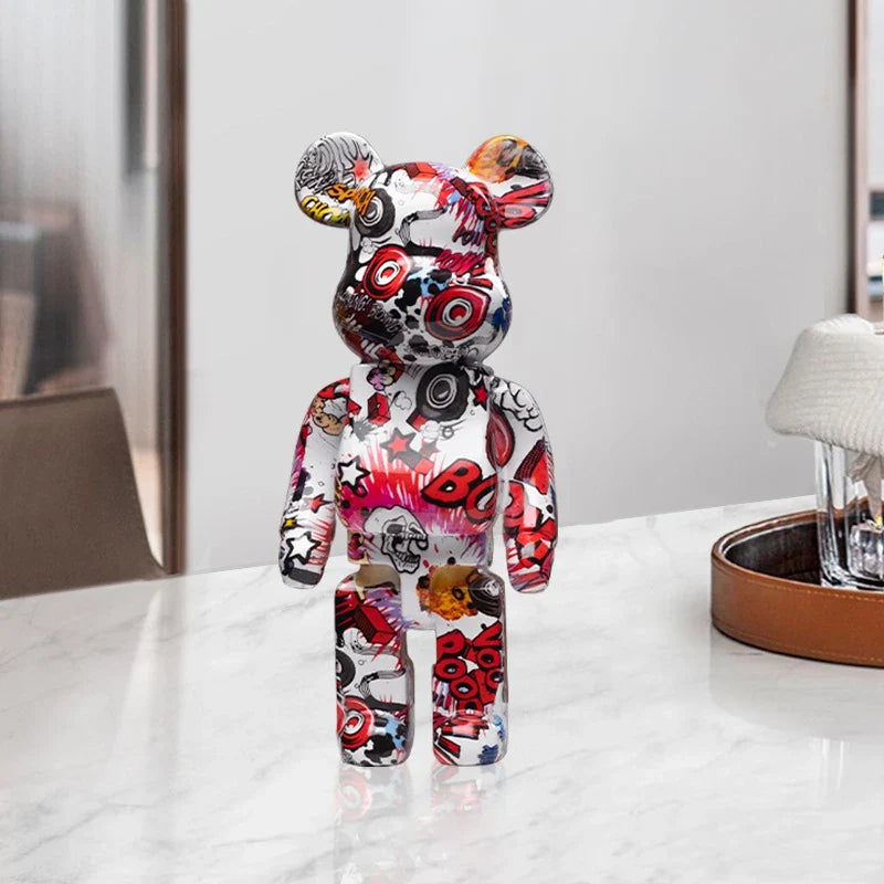 27cm/10Inches Graffiti Bear Figurine Home Decor Animal Abstract Ornament Storage Money Jar Modern Room Sculpture Table Decor