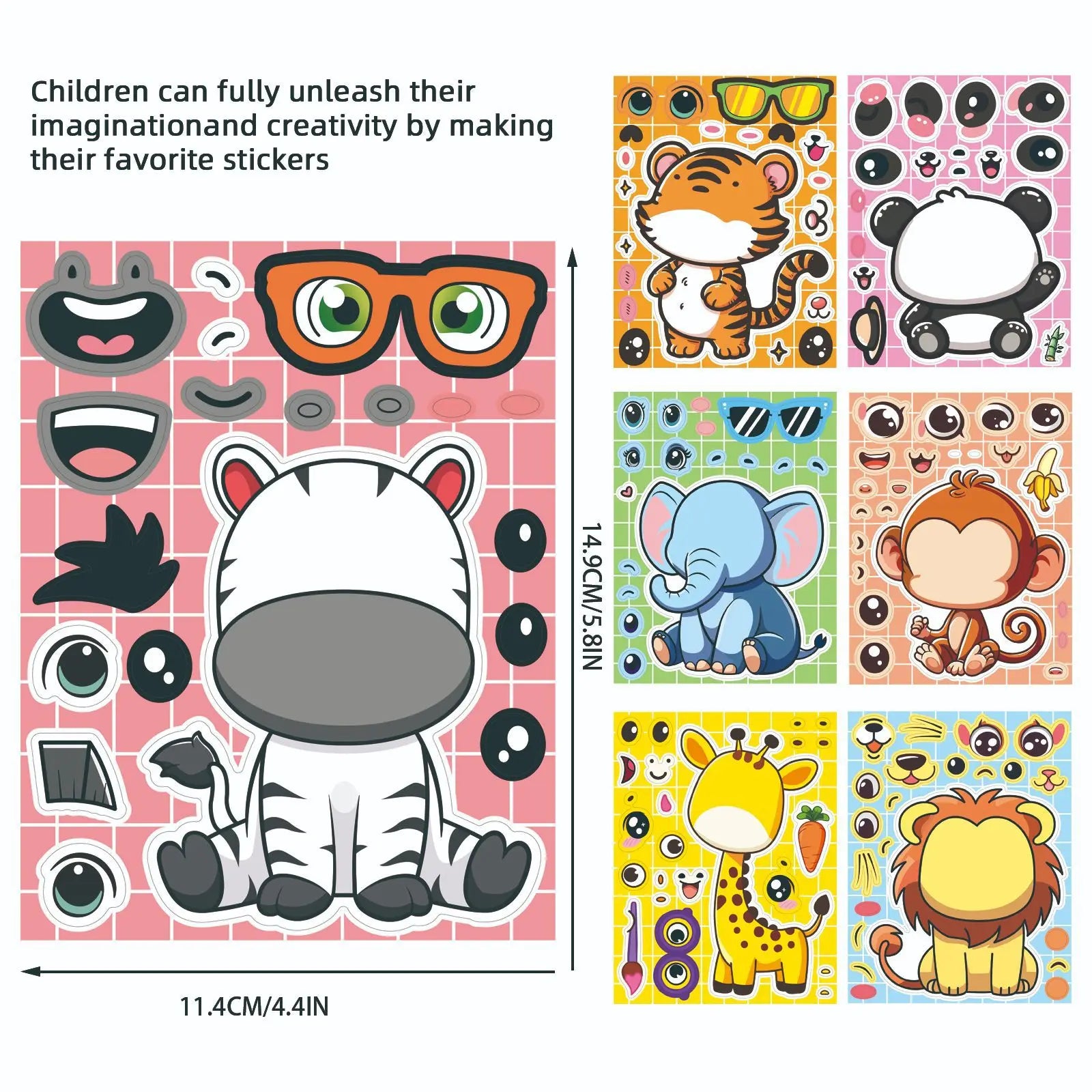 8/16/24PCS Cartoon Animal Puzzle Stickers Make a Face Cartoon Decals Stationery Notebook Phone Laptop Decoration Stickers