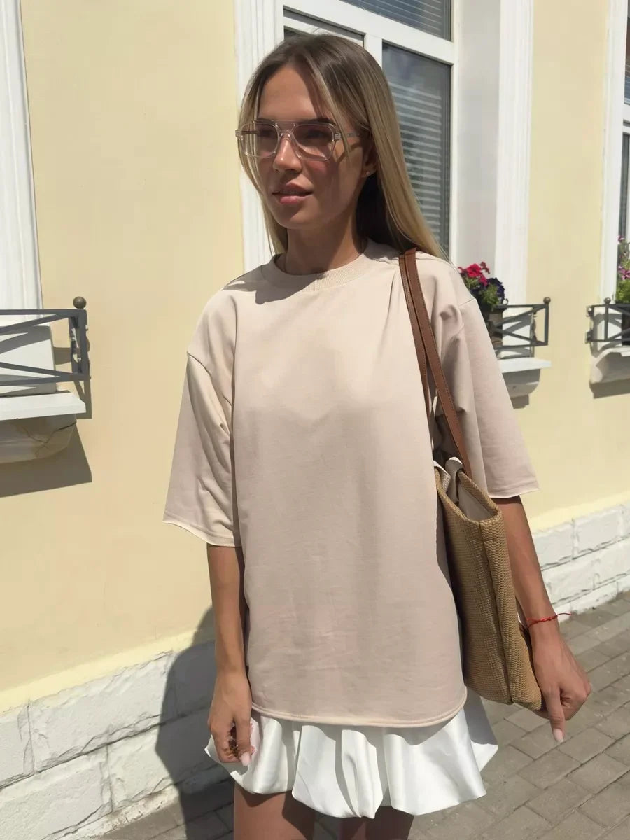 Hirsionsan Summer Casual Oversized T-shirts Women 100% Cotton Pink Loose Tees 2025 New Cusual Solid O Neck Female Aesthetic Tops