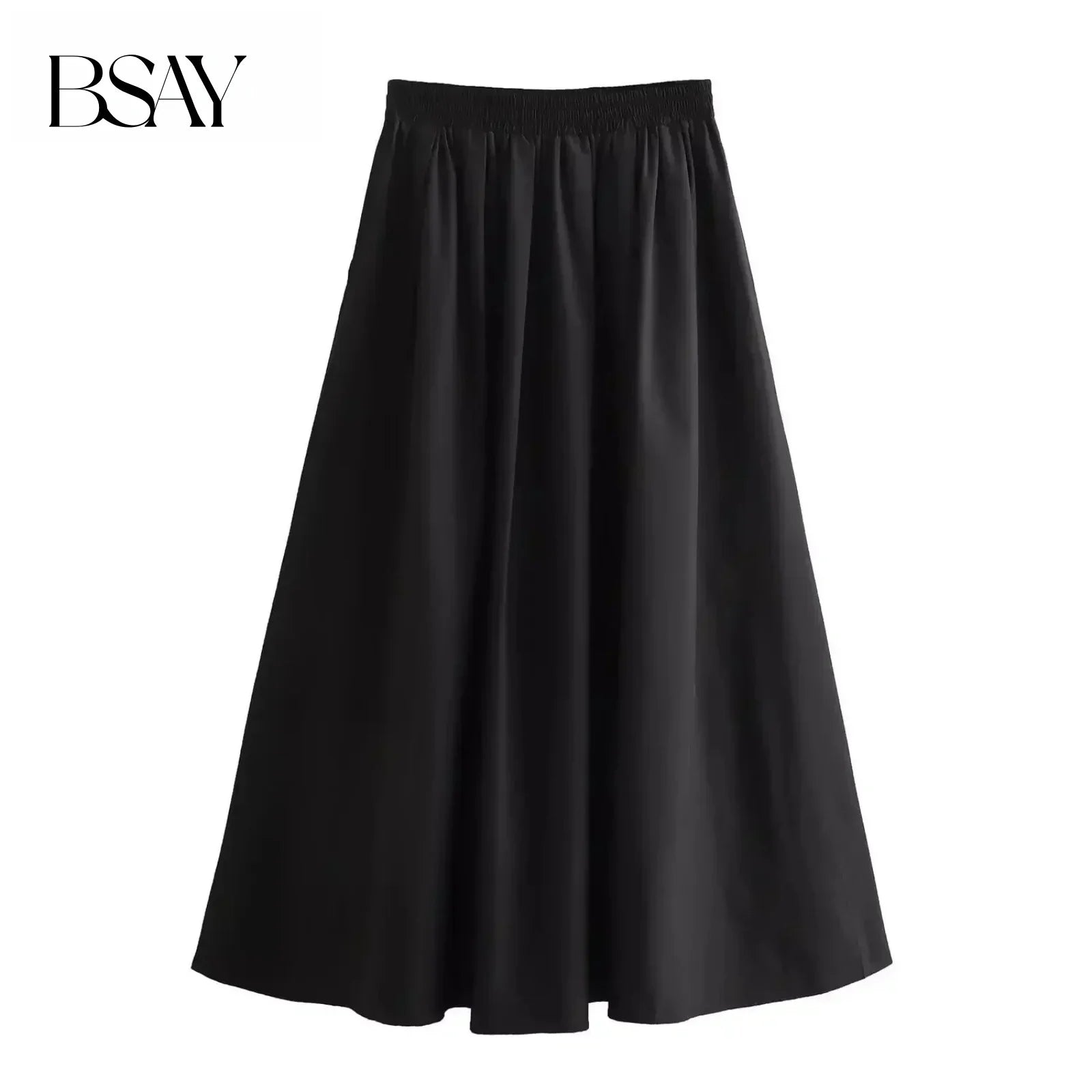 BSAY Women's Fashion Spring New Black Wide Pleated Swing Vintage Chic Female High Waist  Elegant A-line Long Skirt Mujer