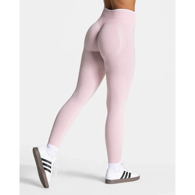 New Women's Color Blocking Yoga Leggings Seamless Knited Tights High Waist Hip Liftting Gym Workout Solid Color Sports Pants