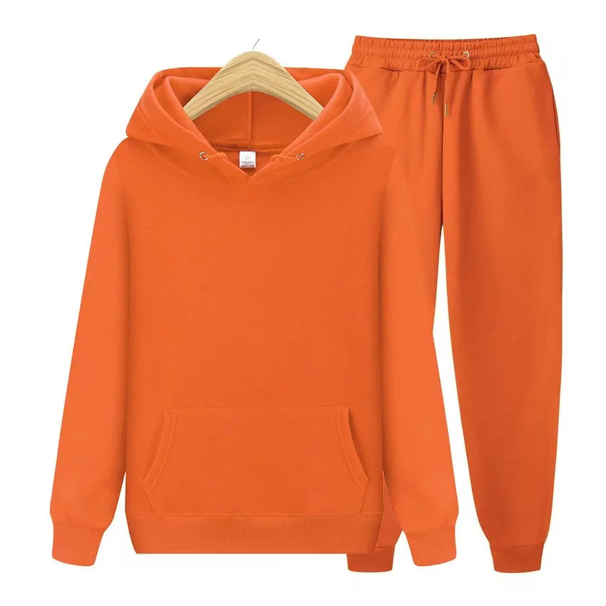 2025 New Men's Autumn/Winter Collection Solid Color Hoodie+Pants Two Piece Fashion Casual Sports Set Size s-3XL
