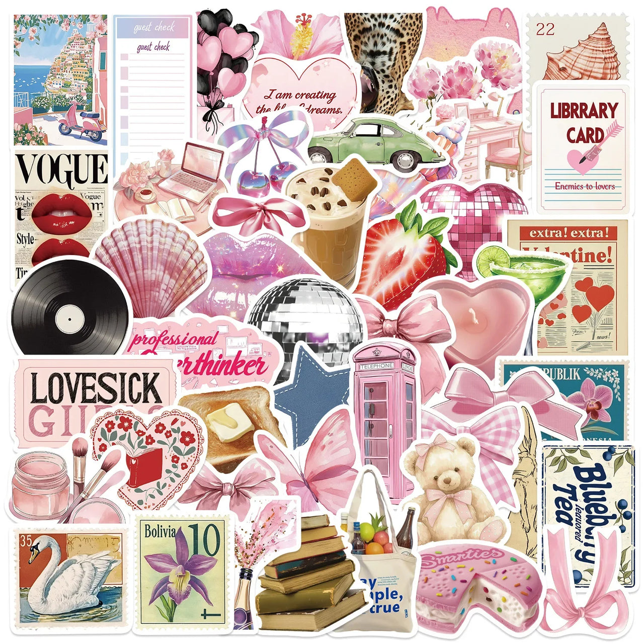 50/100pcs Watercolor Dairy Stickers Decals For Phone Laptop Scrapbook Luggage Helmet DIY Graffiti Aesthetic Stickers Gifts