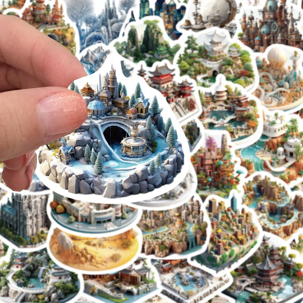 10/30/50pcs 3D World Aesthetic Building Graffiti Stickers Art Cartoon Decal Skateboard Laptop Car Phone Waterproof Sticker Toys