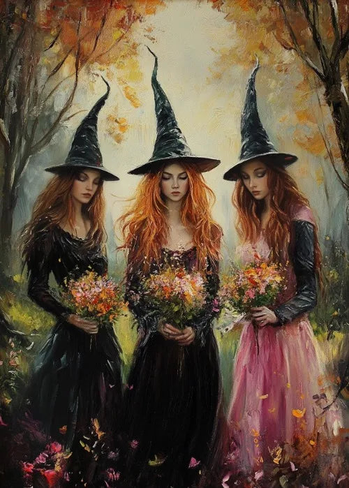 Witch Magical Art Print Witch with Full Moon Wall Decor Darkness Witches Painting Wall Decor Canvas Poster Dark Romantic Decor