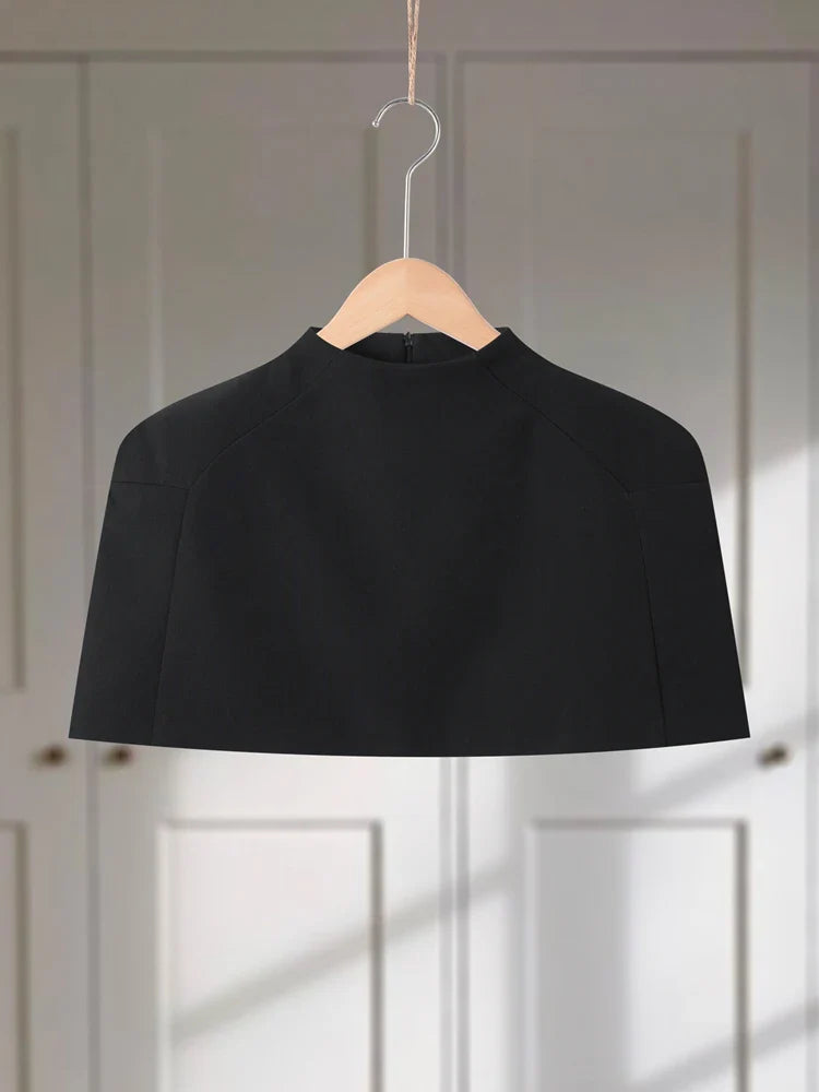 Chic Women T-shirt Stand Collar Sleeveless Cropped Elegant Top Casual Fashion Party Summer Solid Coat High Street Loose New
