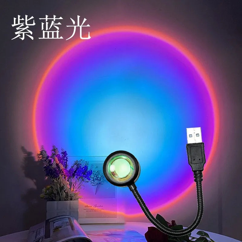 USB Sunset Projection Lamp Rainbow Atmosphere Night Light Sunset Light for Photography Selfie Wall Decoration Tiktok Table Lamp