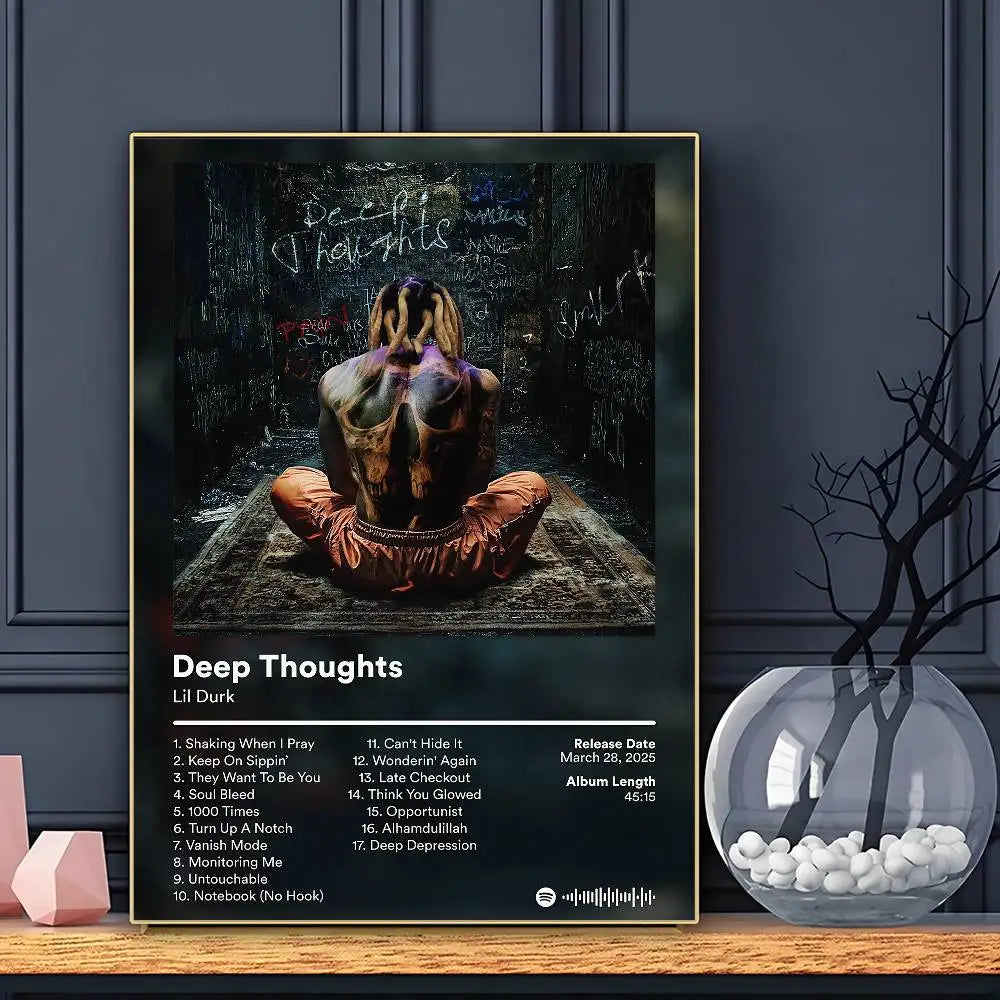 Rapper Lil Durk Deep Thoughts Poster HD Art Sticky Wall Waterproof Home Living Room Bar Decoration