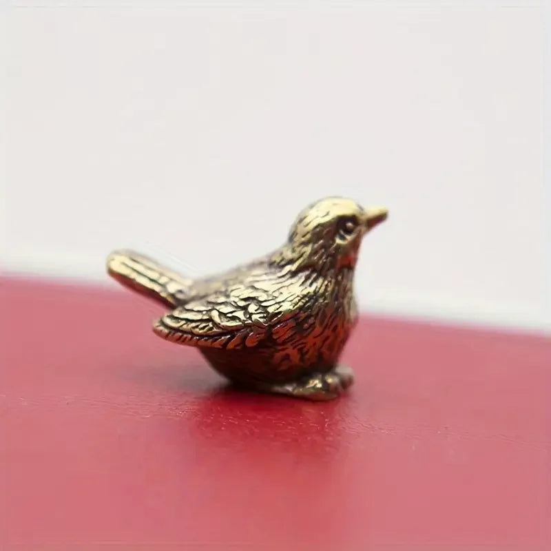 Elegant Brass Sparrow Tea Pet - Intricately Detailed Solid Brass Bird Figurine Versatile Indoor/Outdoor Decor Piece, Teal Decor