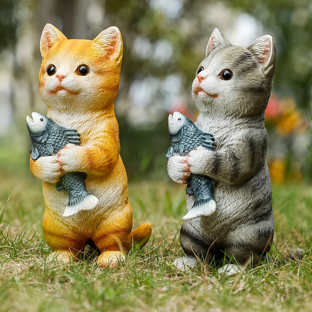 Cat Figurines Outdoor Garden Statues for Patio, Lawn Yard Decoration, Orange Cat Sculpture and Figurines Cat Lover Gifts Kitten