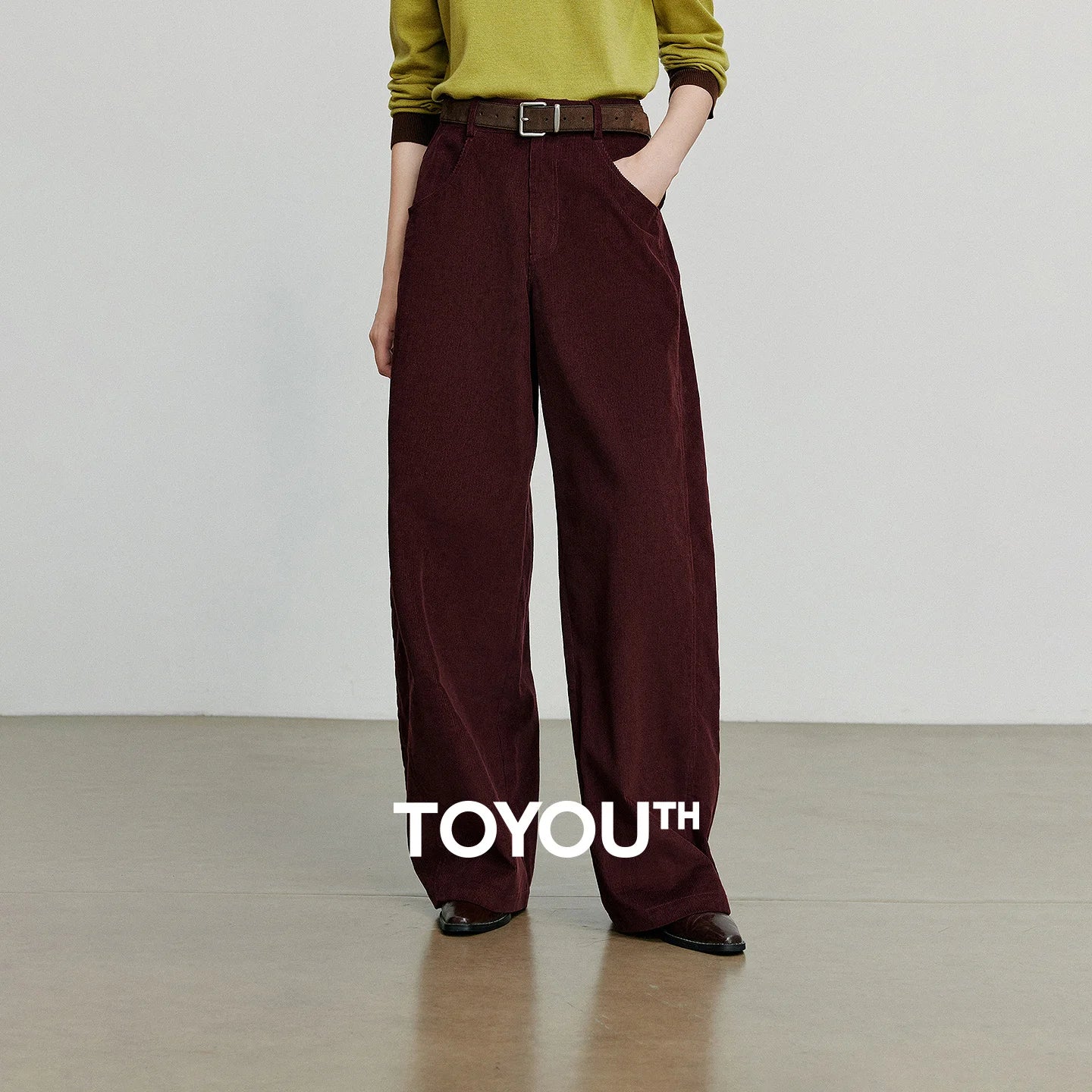 TOYOUTH Women Casual Pants 2025 Autumn New Corduroy Straight Wide Leg Banana Pants Ankola Red