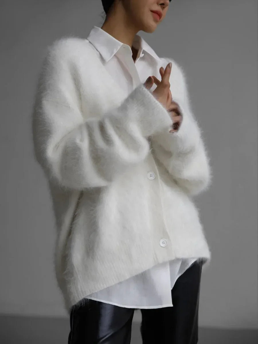 Hirsionsan Elegant Long Sleeve Sweater Women 2025 New Single-Breasted Female Casual Cardigan Soft Flexible Knitted Outwear