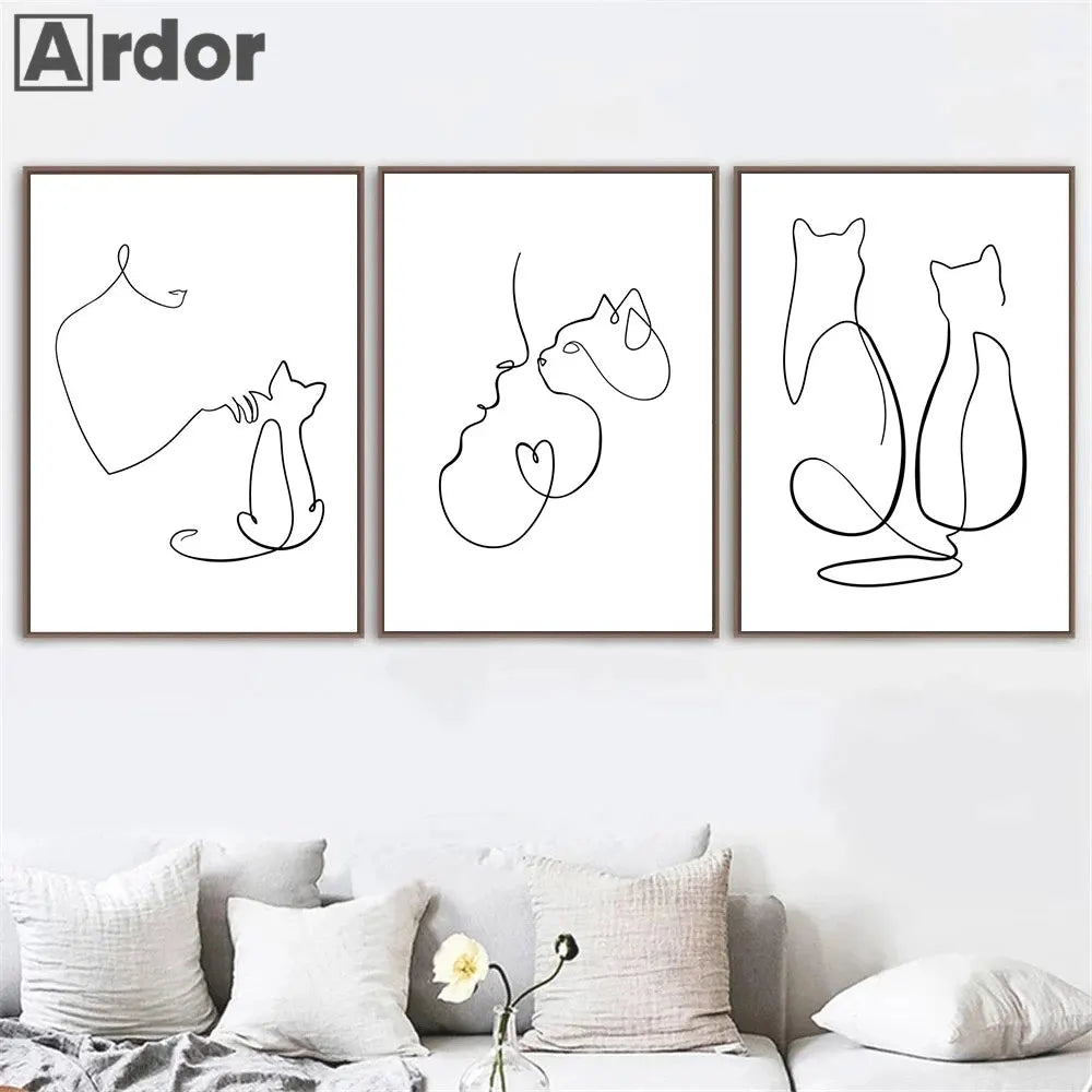Abstract Pet Dog Cat Poster Canvas Painting Line Drawing Wall Poster Black White Minimalist Art Prints Nordic Picture Home Decor