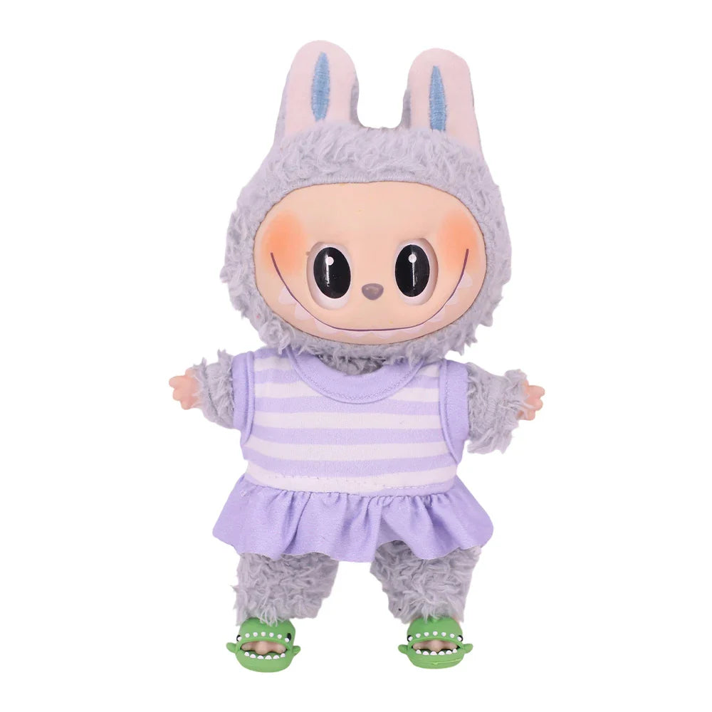For Labubu Doll Clothes Swimsuit Cute Shark Slippers 15-17Cm Plush Doll Glasses Straw Hat,For labubu Accessories Holiday Gifts