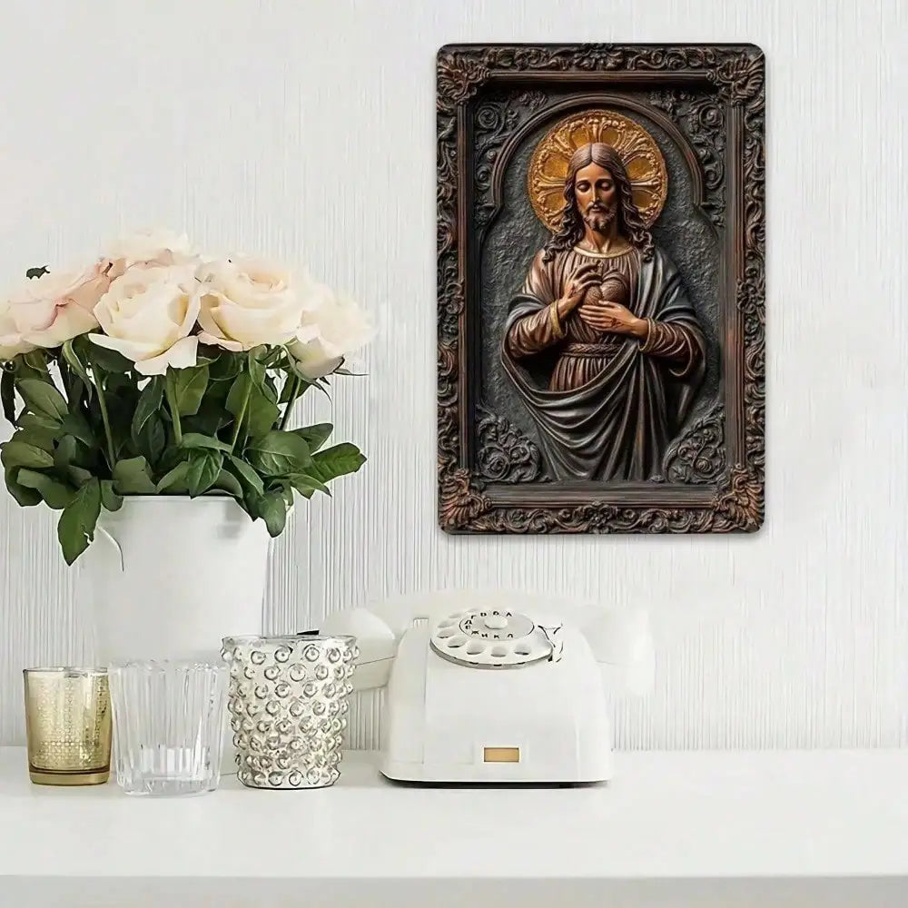 Sacred Heart Jesus Metal Wall Art, Religious Home Decor, Catholic Gift, Christian Relief Sculpture