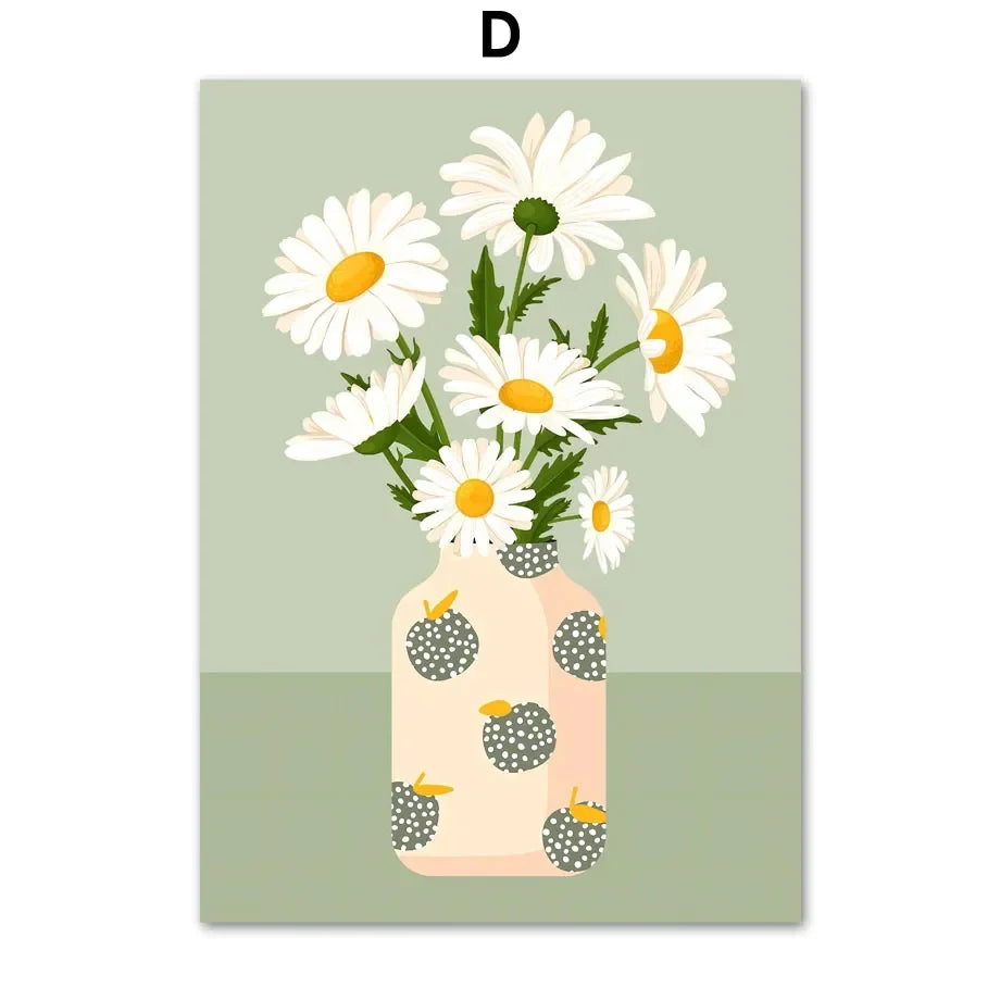 Tropical Plants Daisy Vase Pizza Coffee Cup Food Abstract Posters Prints Wall Art Canvas Pictures Boho Kitchen Living Room Decor
