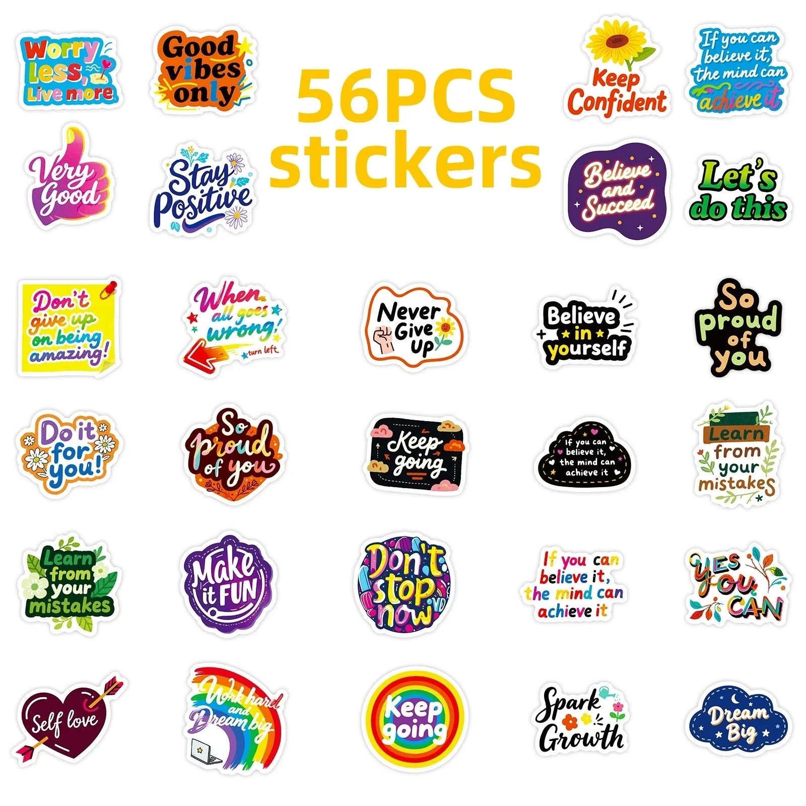 56PCS Inspirational Graffiti Stickers Positive Text Stickers Decorative Notebook Laptop Waterproof Stationery Stickers