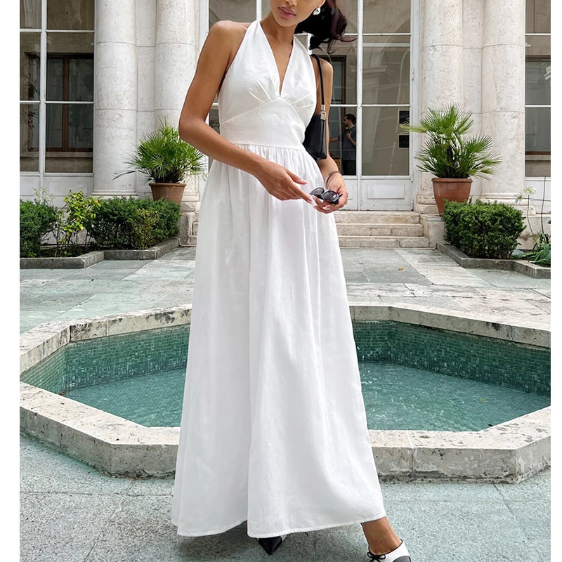 2025 New Women Summer Cotton Long Dress Sleeveless Sexy V-Neck Boho Maxi Dress Loose Style Long Dress Vestidos Clothes