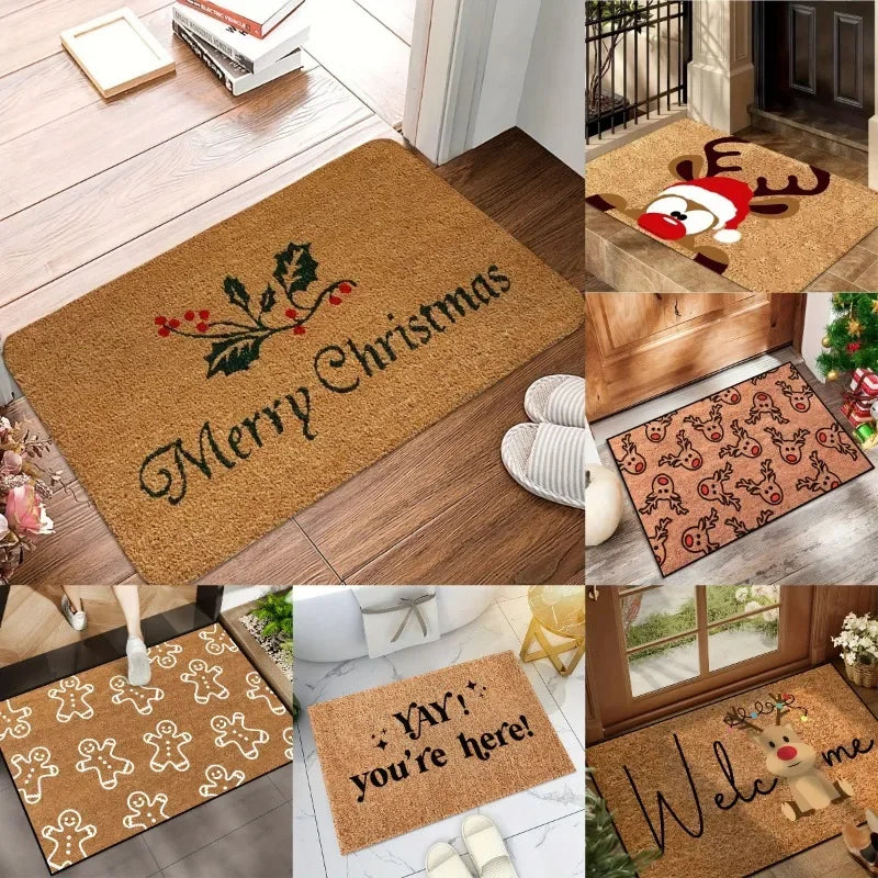 VIKAMA 2025 Christmas Reindeer Doormat Kitchen Rug Indoor Outdoor Entryway Carpet Holiday Home Decor Happy New Year 2026
