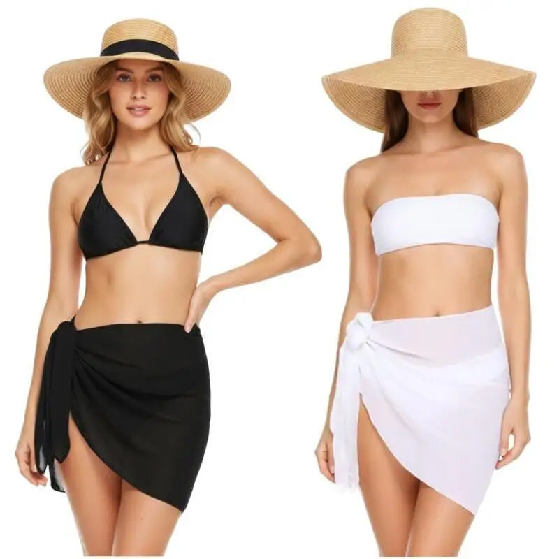 Women Chiffon Short Sarong Swimsuit Coverups Beach Bikini Wrap Sheer Short Skirt Chiffon Scarf Bathing Suit Cover Ups Swimwear