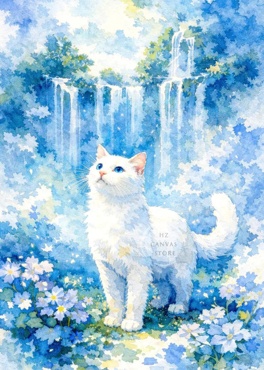 Cute Kittens Various Scenes Poster Funny Baby Cat in Daisy Field Watching Sunset on Beach Sleeping Canvas Print for Home Decor