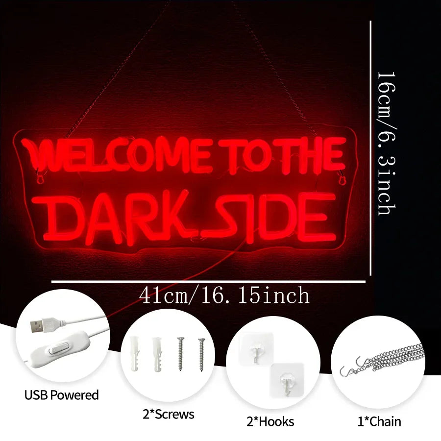 Welcome To The Dark Side Neon Sign, Letter Lamp Icon Usb Powered, Used For Bedroom, Game Room, Haunted House, Halloween Decor.