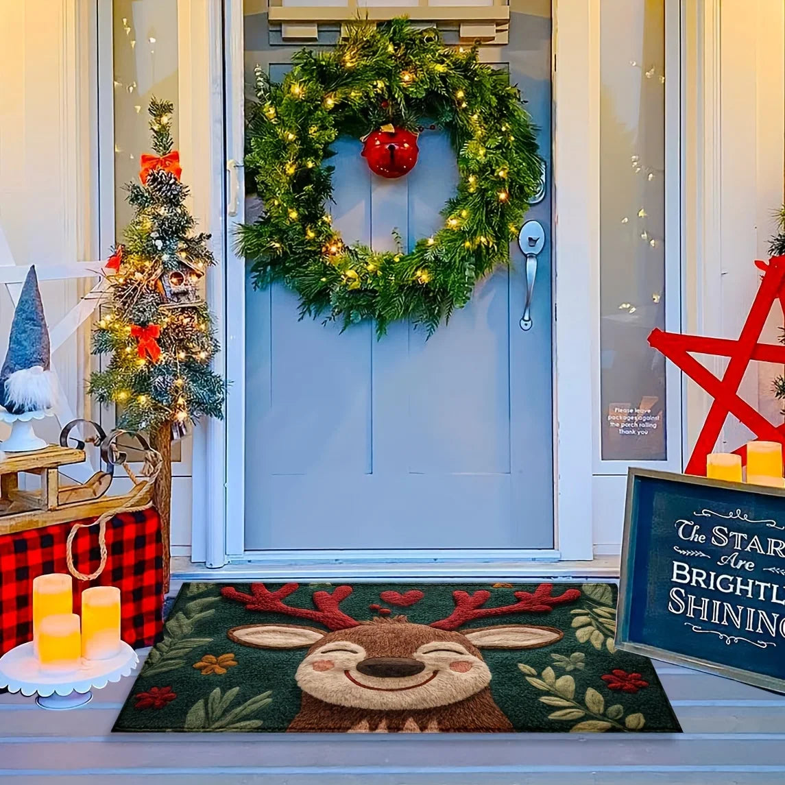 VIAMA Christmas Reindeer Door Mat Anti-Slip Entrance Carpet Comfortable Winter Bathroom Kitchen Floor Mat Home Decoration