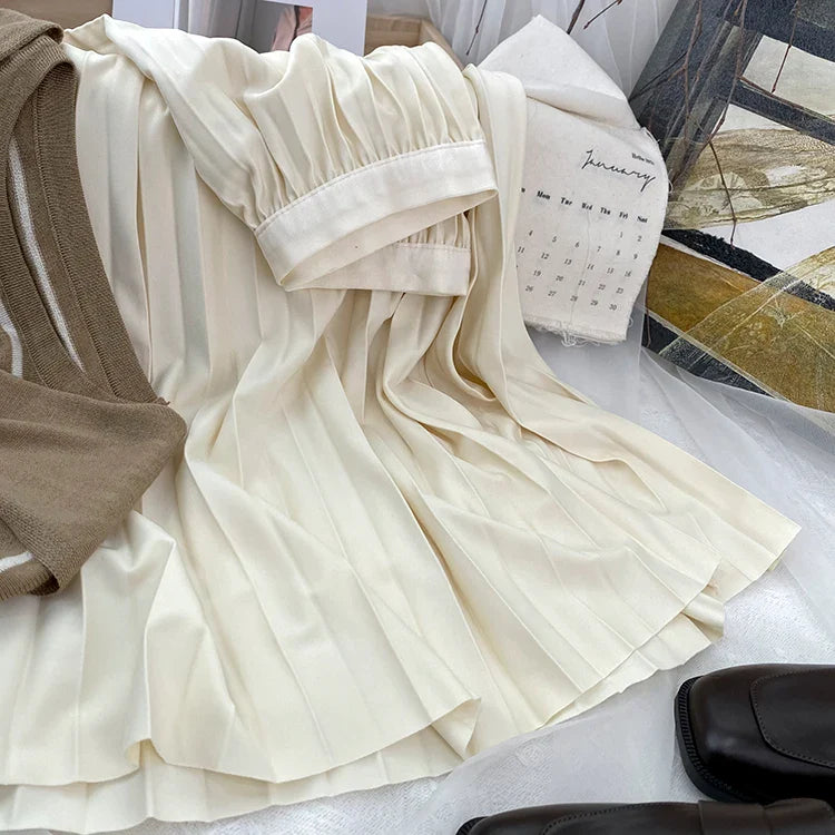 2026 Elegant High Waist Pleated Skirt for Women Mid-long Midi Skirt Female High Quality Black Saia