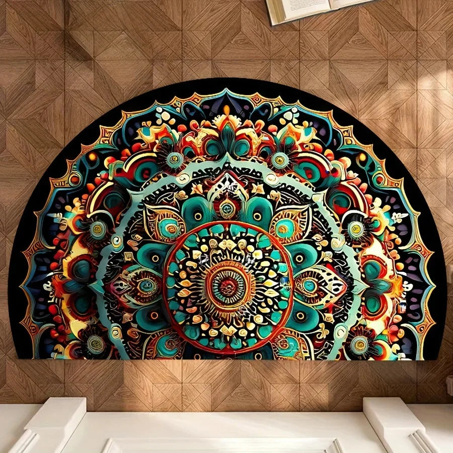 VIKAMA Bohemian Semi-Circular Carpet, Indoor And Outdoor Entrance Mat, Bathroom Door Mat, Soft And Anti-Slip Home Decoration.