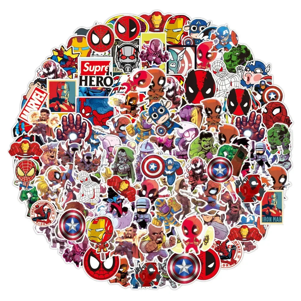 50/100PCS Marvel The Avengers Anime Cartoon Stickers DIY Laptop Skateboard Phone Bike Car Waterproof Sticker Decals