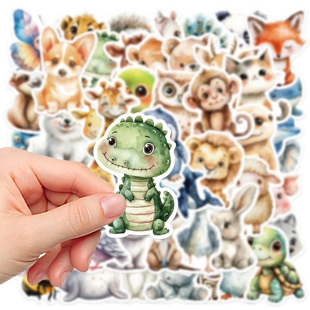 10/30/50pcs Cute Cartoon Watercolor Animal Graffiti Stickers DIY Suitcase Laptop Luggage Water Bottle Decoration Sticker Decals