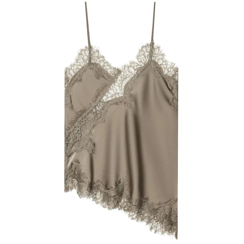 HXAO Y2K Asymmetrical Slip Lace Top Women Sexy Tanks & Camis Satin Off Shoulder Sleeveless Backless Tops Street Style Camisoles
