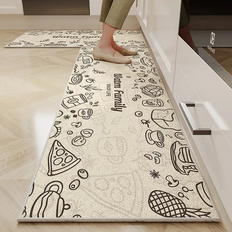 VIKAMA 1/2PC Cartoon Easy To Manage Kitchen Floor Mat Home Long Crystal Velvet Carpet Dirt Resistant and Non-Slip Floor Mat