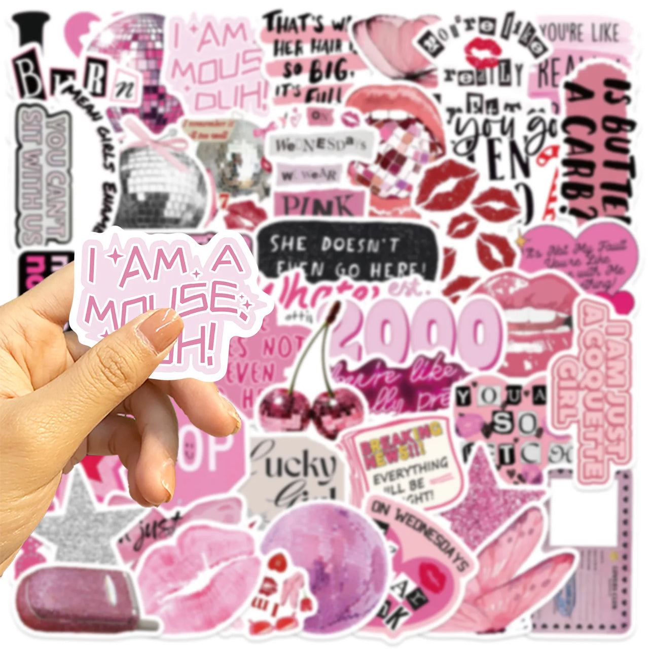 50PCS Cartoon Pink Y2K Graffiti Stickers Guitar Notebook Luggage DIY Waterproof Stationery Pen Holder Decorative Stickers