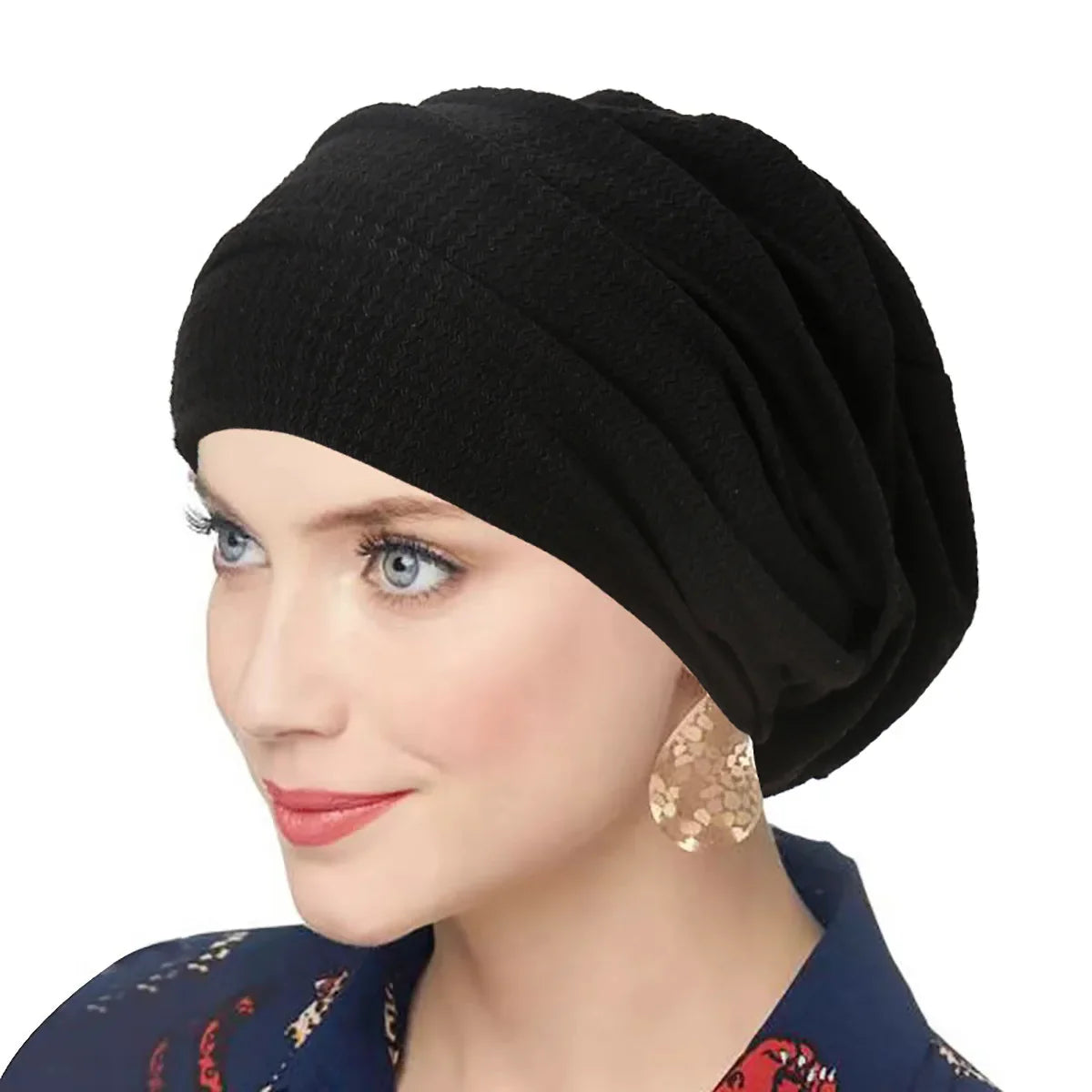 Trendy Crinkle Women's Solid Color Hijab Turban Soft Elastic Indian Bonnet Head Wrap Head Scarf Chemotherapy Cap