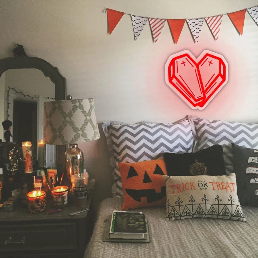 Halloween Neon Sign, Red Coffin Led Luminous Icon 3D Sculpture, Usb Powered, Used For Room, Horror Space, Game Room Decor.