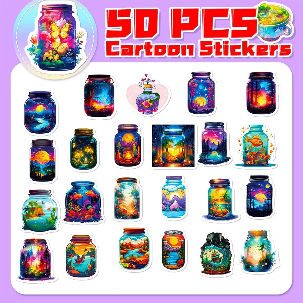 10/30/50PCS INS Style Bottle World Cartoon Aesthetic Stickers Laptop Phone Suitcase Notebook Decoration Sticker Decals Kids Toys